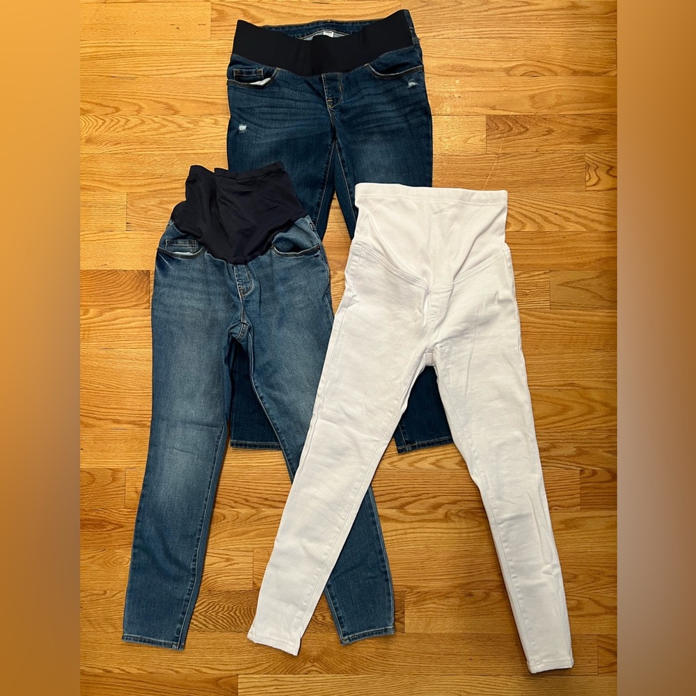 Maternity Jeans Maternity Pants Clothes Blue White Full Panel Low Panel